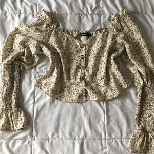 Misguided smocked sleeve peplum blouse ♡